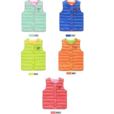 C1288 Winter Baby Kids Candy Color Cotton Feather Waistcoat Lovely Short Down Innerwearchildren Toddlers Contrast Color Embroidery Vest